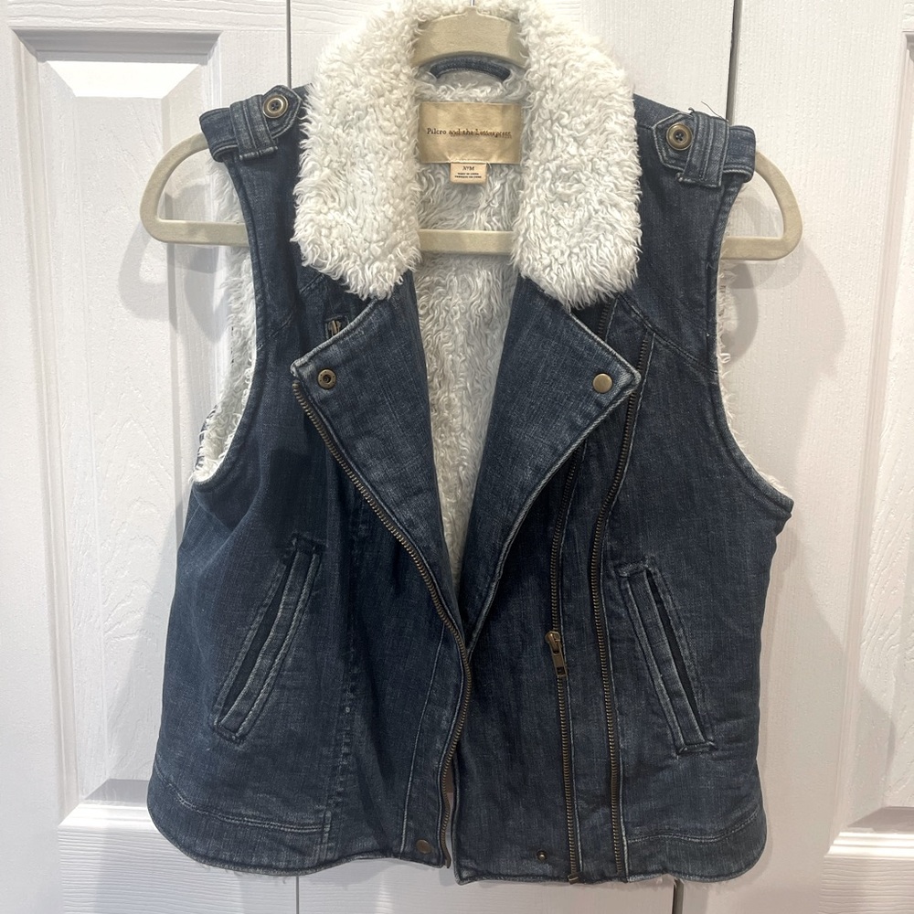 Pilcro Letterpress Blue Denim Sherpa Moto Vest